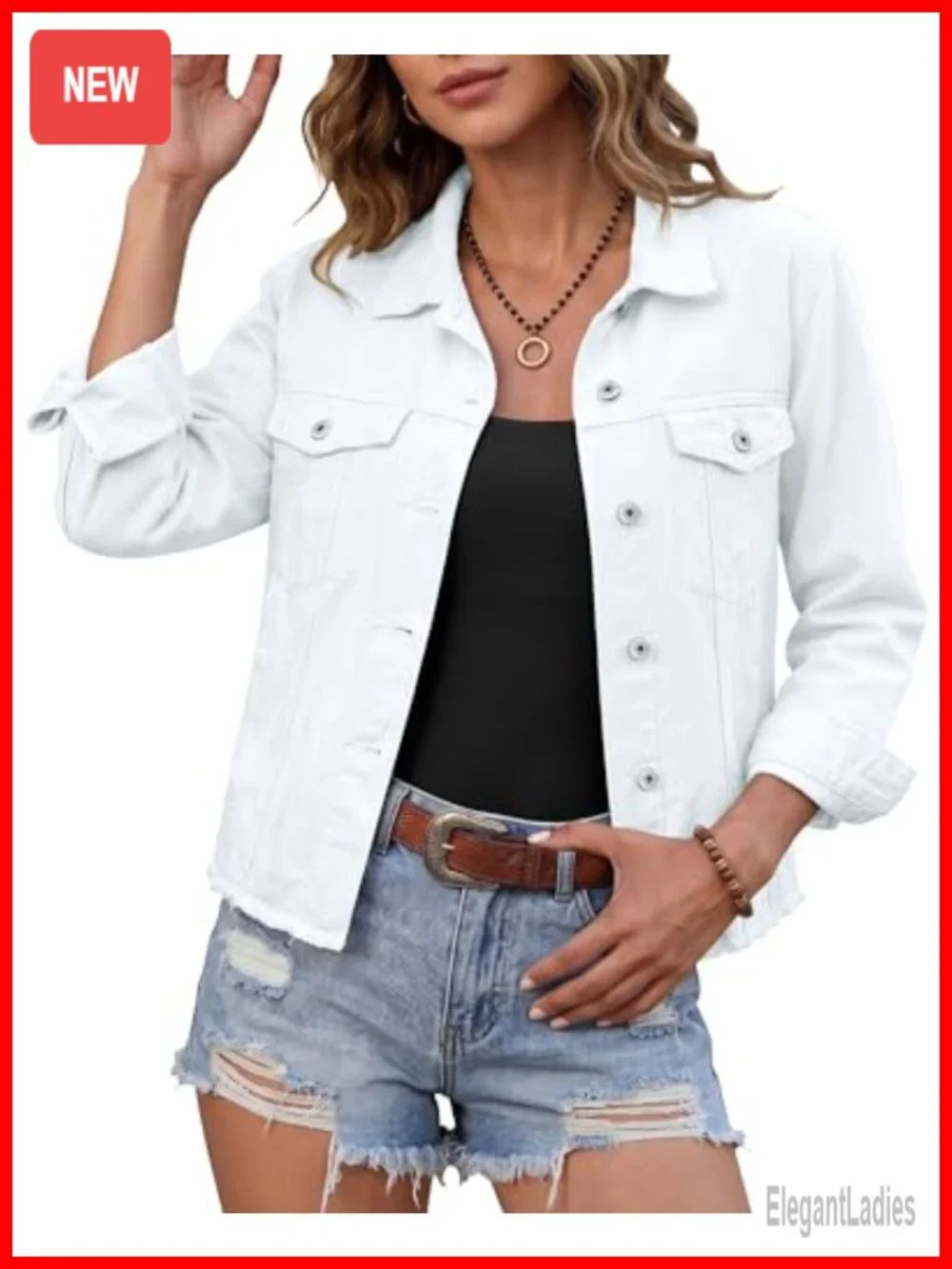Vintage Western Denim Trucker Jacket Women Button Down Frayed Hem Pockets